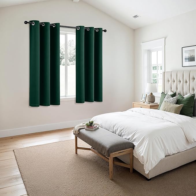 MIULEE Blackout Curtains for Bedroom 2 Panel 40 x 54 Inch Long Hunter Green | Thermal Insulated, Living Room Darkening Grommet Drapes, Noise Reducing, Light Blocking Window Treatments