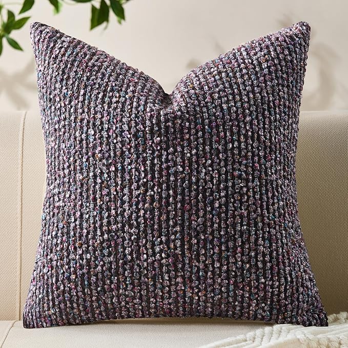 Allorry Soft Wool Decorative Throw Pillow Covers 16x16 Purple SY011E16 | Cozy Soft Touch,Neutral Textured Boho Cushion Covers for Modern Farmhouse Sofa Bedroom Living Room Decor