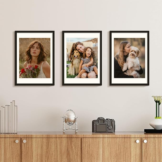 Picrit 12x17 Picture Frame Set of 12, Display 11 x 14 with Mat or 12 x 17 without Mat, Photo Frames for Wall Mounting Display, Black