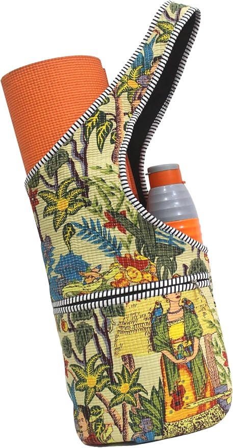 INDIAN CRAFT CASTLE Yoga Mat Bag | Tote Mat Bag | Sling Yoga Tote w/Large Side Pocket & Zipper Pocket | Yoga Mat Carrier Fits Most Size Mats