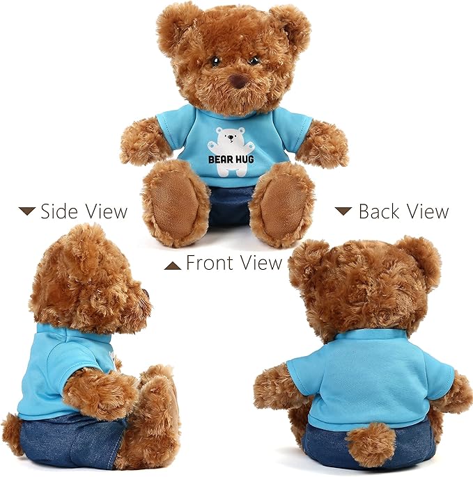 LotFancy Teddy Bear Stuffed Animal, with Removable Clothes, 10 Inch Cute Baby Boy Bear Plush, Plushies Toy for Kids, Baby Shower Decoration, Easter Gift, Brown