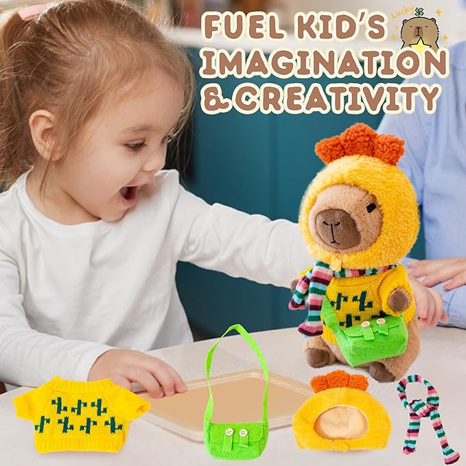 Capybara Plush with 10 Pcs Clothes & Accessories,Christmas Stuffed Animals, 10.2 in Cute Capybara Plush Toys,Birthday Gifts&Dress Up Cute Plushies for Boys/Girls (Chicken-B)
