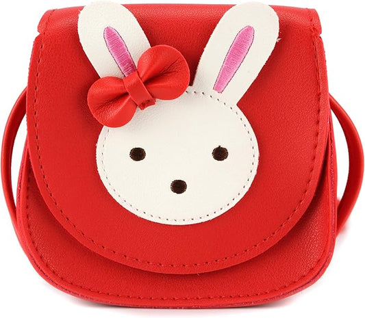 Little Rabbit Ear Bow Crossbody Purse,PU Shoulder Handbag for Kids Girls Toddlers(Red)