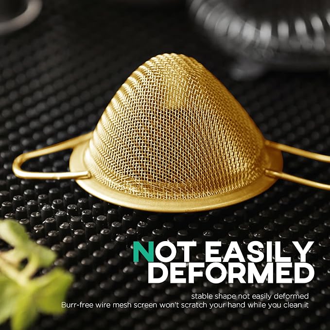 Homestia Fine Mesh Strainer for Kitchen, 304 Stainless Steel Sieve Sifters Cocktail Strainer for Food, Tea, Oil, Noodles, Coffee, Juice, Flour, Fruits, Vegetables - Easy to Clean Drink Strainer (Gold)