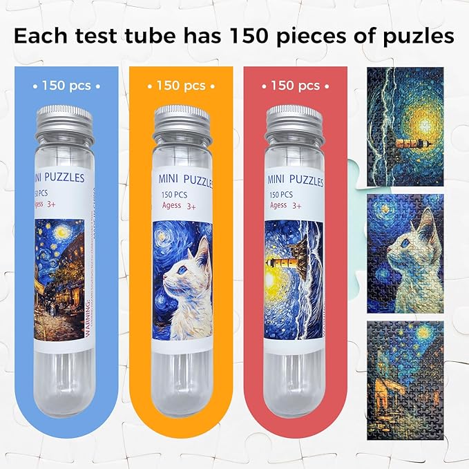150 Pieces Mini Jigsaw Puzzles for Adults & Kids,6 x 4 Inches,Mini Puzzles,Travel Puzzle,Small Puzzles, Challenging Difficult Puzzle,3 Pack Starry Sky Series
