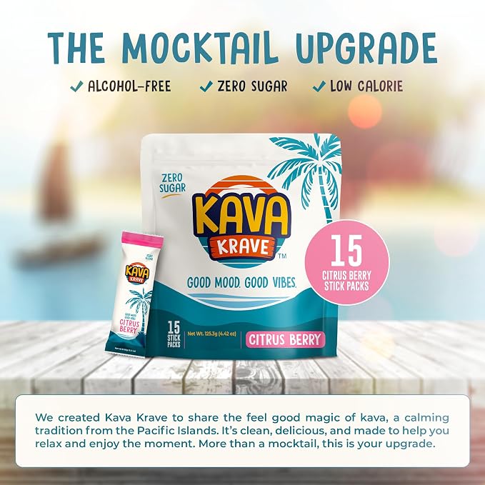Kava Drink Mix Packets - 15 Pack Premium Kava Extract Powder Drink Mix, Alcohol Alternative Social Beverage, Alcohol Alternatives with a Buzz, Citrus Berry Flavor, Non Alcoholic Support, Calm Support
