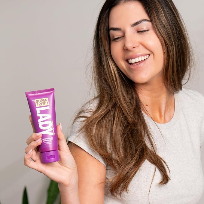Super Fresh Lady Whole Body Deodorant for Women Twin Pack Aluminum Free Lotion for Privates Body and Skinfolds Stops Odor Coconut Vanilla Scent Feminine Hygiene Two 4 oz Tubes for Daily Use