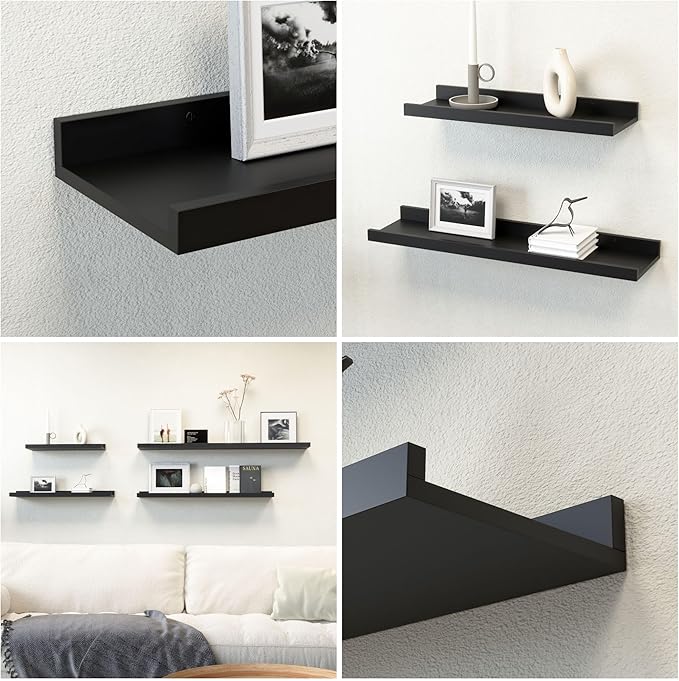 Boswillon Floating Shelves Set of 2, Long Wall Shelf with Lip, 72in, Black | Display Ledge Shelf for Room Wall, Wall Decor Shelves for Bathroom, Living Room, Bedroom, Kitchen, Nursery Room, Modern, Wood