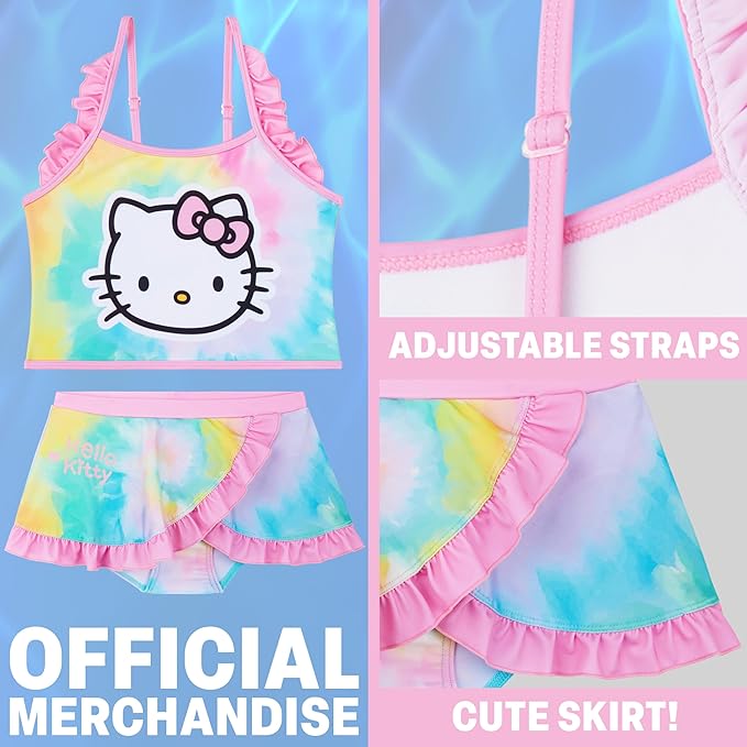 Paw Patrol | Hello Kitty | Peppa Pig Girls Swimsuit, Two Piece Bikini Top & Bottom Set, Bathing Suits with Adjustable Straps