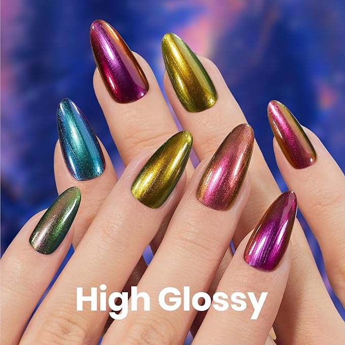 Beetles Chrome Nail Polish Set - Chameleon Holographic Ember 6 Colors Air Quick Fast Dry Metallic Nail Polish Long Lasting DIY Fingernail Art Home Salon Spring Gifts for Girls Women
