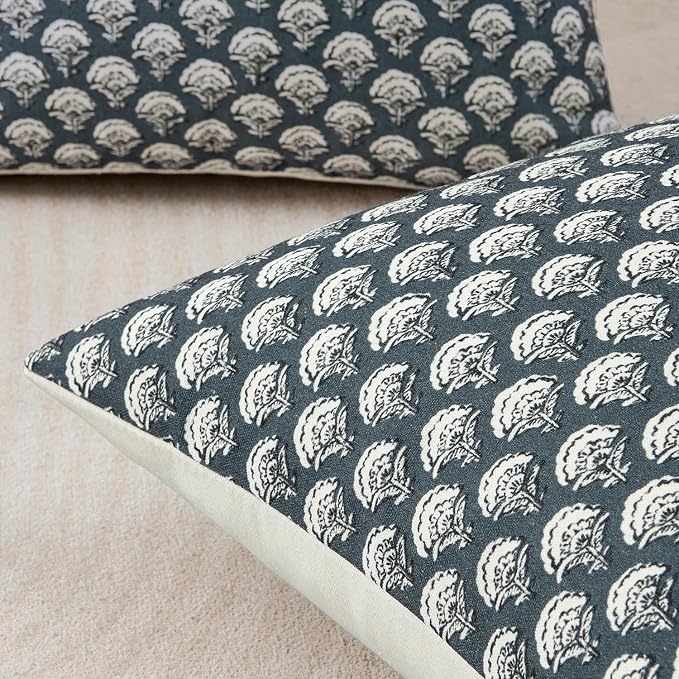 MIULEE Floral Print Decorative Pillow Covers 20x20, Dusty Blue | Vintage Boho Farmhouse Modern Home Decor, Set of 2, Block Print Cushion Covers for Couch Sofa Bed Living Room