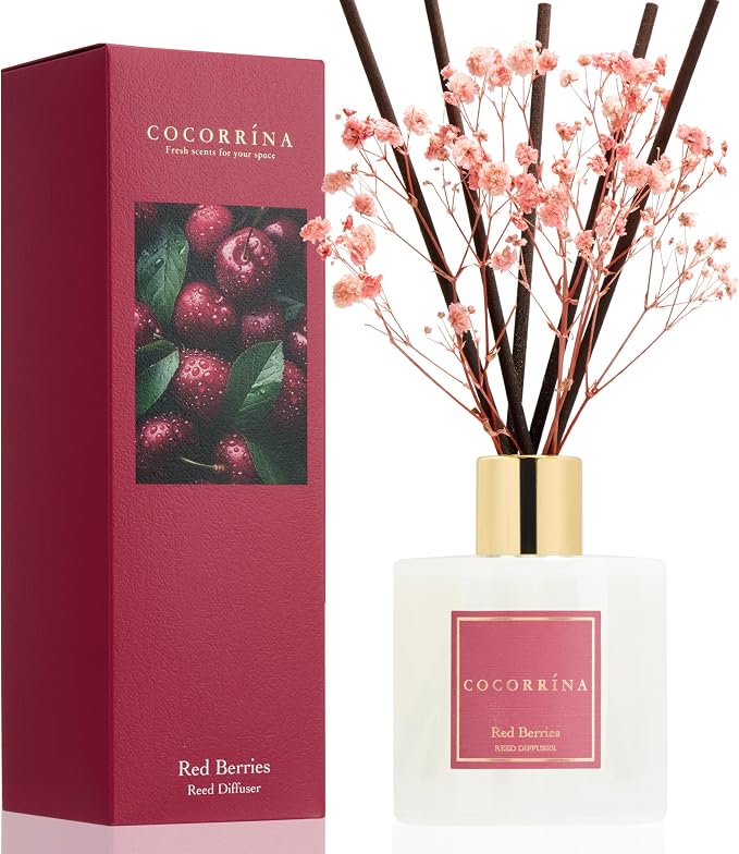 COCORRÍNA Reed Diffuser - Red Berries 6.7 fl oz Reed Diffuser with Sticks, Home Bedrrom Bathroom Shelf Decor