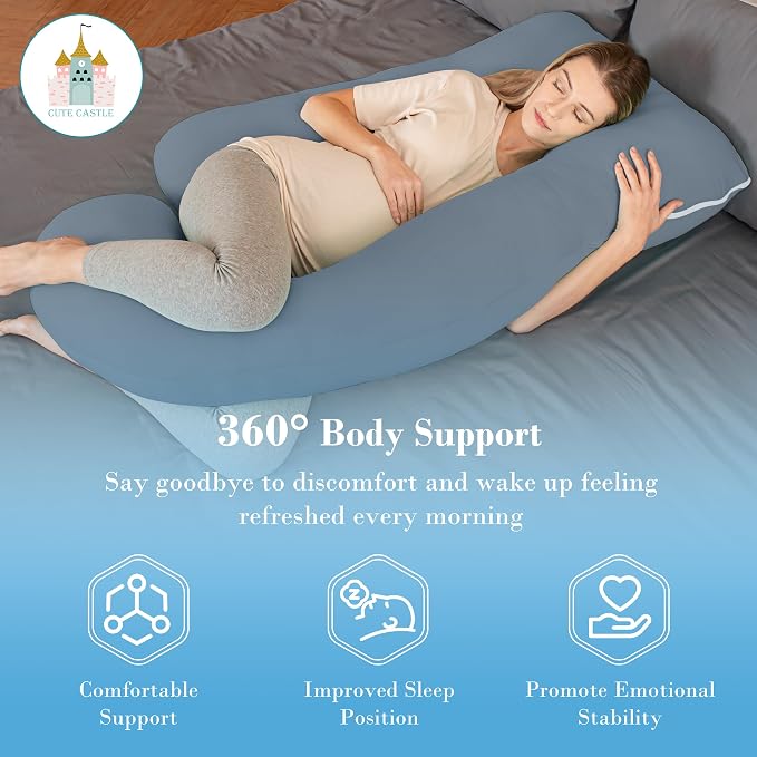 Cute Castle Cooling Cover Pregnancy Pillows, Soft U-Shape Maternity Pillow with Removable Cover - Full Body Pillows for Adults Sleeping - Pregnancy Must Haves - Jumbo 57 Inch - Grey
