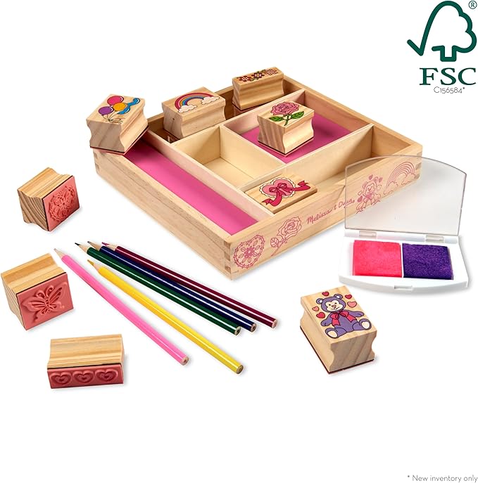 Melissa & Doug Friendship Wooden Stamp Set with 9 Stamps and 2-Color Inkpad - Kids Crafts and Art Supplies for Kids, Arts & Crafts for Ages 4+ - FSC Certified