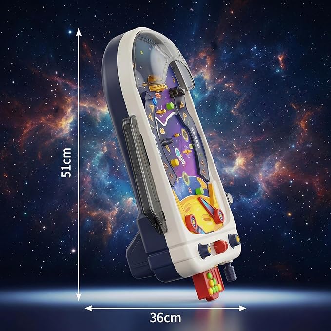 Tabletop Pinball Machine — Space Board Game with Obstacles, Pull-Rod Launcher, Two-Hand Controls, Ball Storage Tray, 1-2 Player Arcade Games for Kids Ages 3+