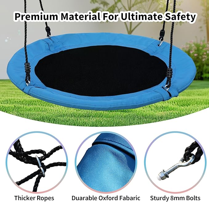 40 Inch Saucer Tree Swing for Kids & Adults – Large Round Disc Swing, 700 lb Weight Capacity with Hanging Straps & Adjustable Ropes for Playground, Backyard & Swingset (Blue)