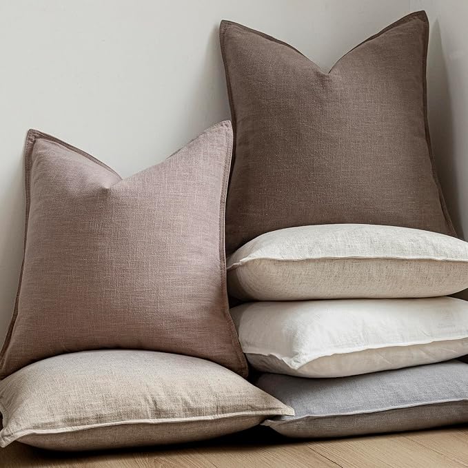 Foindtower Set of 2, Decorative Linen Solid Throw Pillow Covers Soft Accent Euro Cushion Case Boho Farmhouse Pillowcase for Chair Couch Sofa Bedroom Living Room Home Decor 16 x 16 Inch Dusty Pink