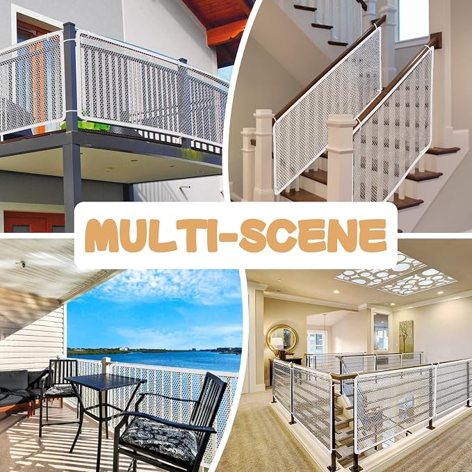Banister Guard & Balcony Netting - 10ft x 3ft, Stair Rail Net for Baby & Small Pets - White