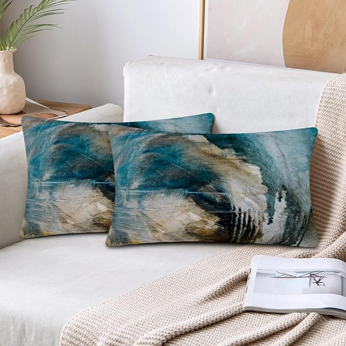 Throw Pillow Covers for Couch, 20x12 Inch, 2 Pack, Black Teal | Decorative Throw Pillow Covers Cushion Covers for Couch Bedroom Sofa Living Room