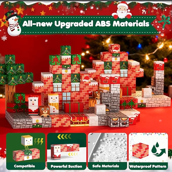 Christmas Magnetic Building Blocks Set-154 PCS Magnet Cubes Mine magnet World Toys STEM Sensory Xmas Advent Calendar Construction Birthday Gifts for Kids Boys Girls Toddlers Ages 3+,3-5,4-7,4-8