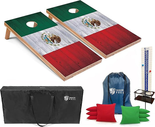 Tailgating Pros 4x2 Regulation Cornhole Boards Flag Set- Includes 8 Bean Bags, Carrying Cases, and Score Keeper - Optional LED Lights