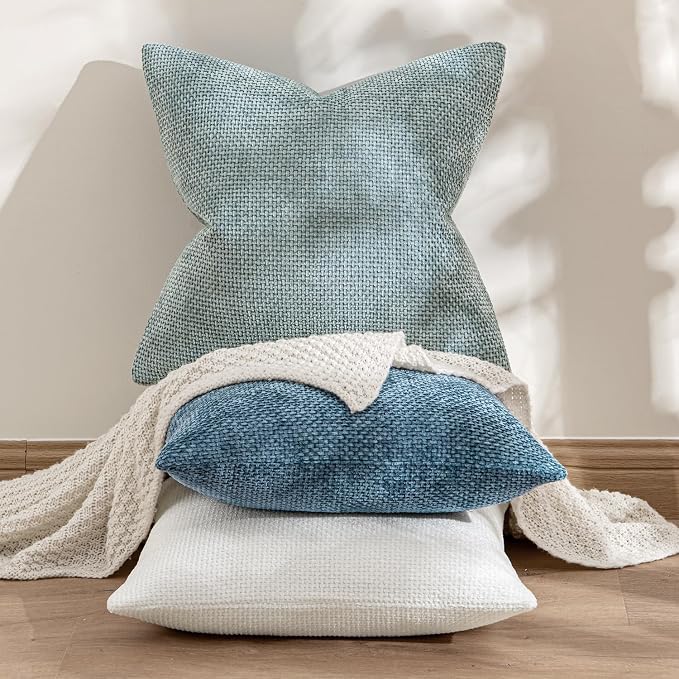 MIULEE Decorative Couch Throw Pillow Covers 18x18 Inch Coastal Blue 2 Pack | Coastal Modern Boho Accent, Soft Chenille Pillow Covers, Farmhouse Cushion Cases for Home Decor Bed Sofa Living Room