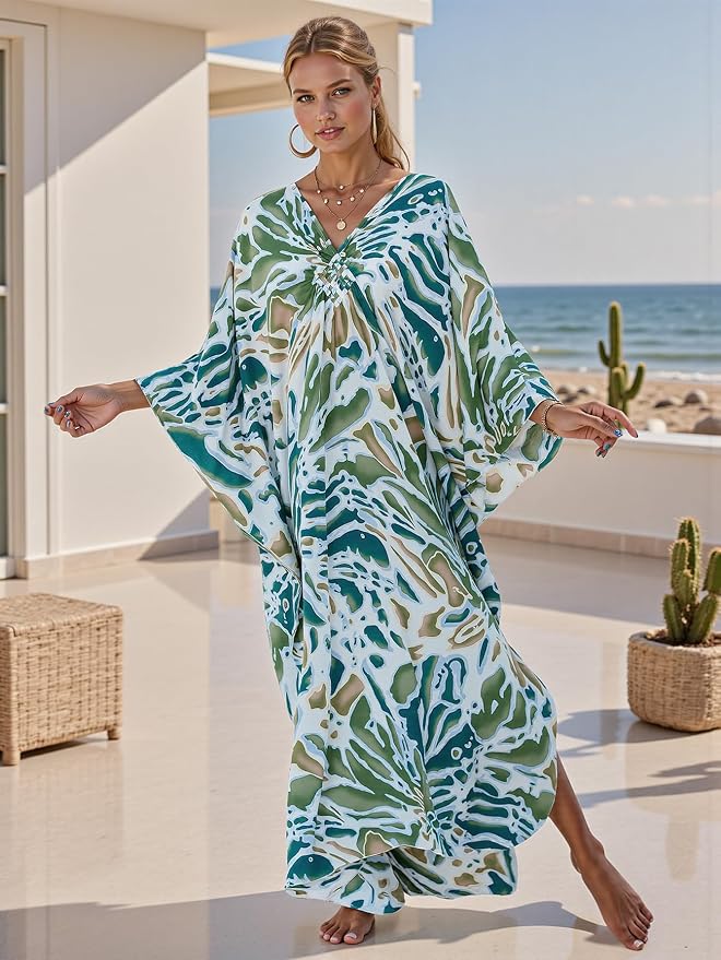 Mumu Dresses for Women Plus Size, Bohemian Kaftan Beach Cover Up Long Maxi Nightgown Soft Loungewear