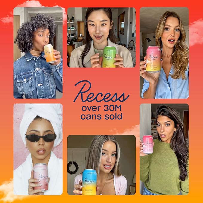 Recess Mood Magnesium & Adaptogen Drink, Relaxation Beverage, 12 ounce (Blood Orange, 12 pack)