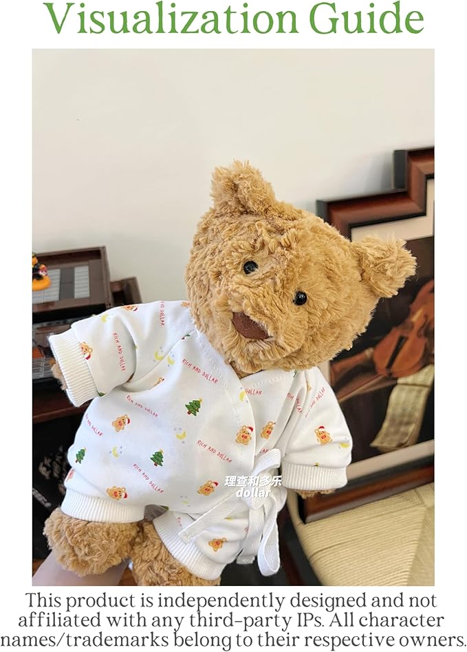 9-12"/30cm Plush Doll Pajama Set: 3-Piece (Onesie + Bib + Bonnet) for Teddy Bear Clothes for Medium Bartholomew Bear（NO Doll）