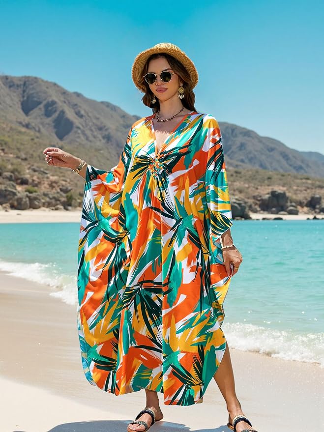 Mumu Dresses for Women Plus Size, Bohemian Kaftan Beach Cover Up Long Maxi Nightgown Soft Loungewear