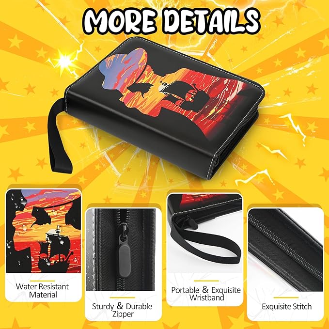400 Pocket Trading Card Binder with 50 Removable Sleeves, Portable Zippered Card Holder, Collection Album Book Case Storage for MTG, TCG, Sports, Game Cards (Pirate Boat)