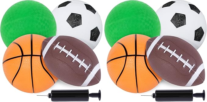 LovesTown 4PCS Sports Balls for Kids, Playground Balls with Pump for Toddlers Indoor & Outdoor Play