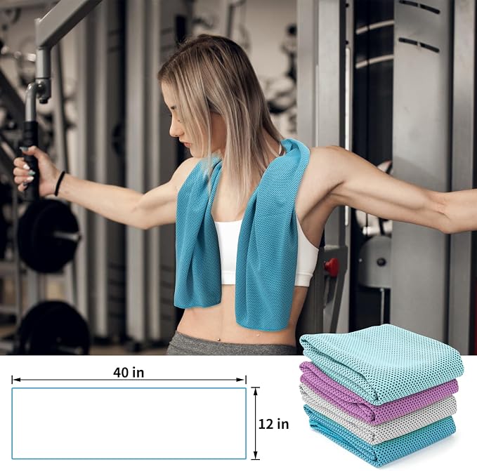 YESLIFE 4 Pack Cooling Towels (40"x12"), Gym Sweat Towels, Cooling Neck Wraps, Soft Breathable Microfiber Towels for Yoga, Running, Sport, Workout, Camping & More (Multicolor)