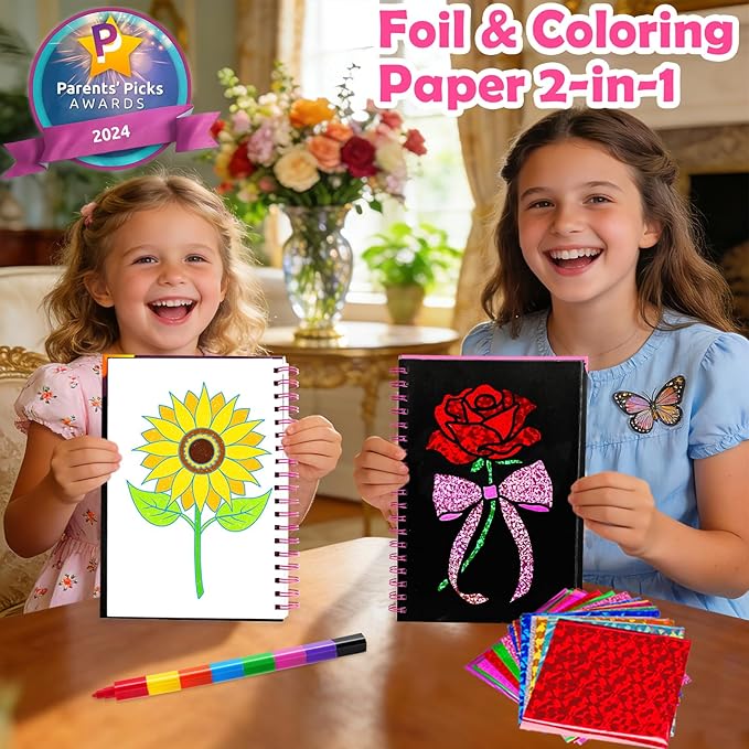 FUNNYB&G Foil Art Crafts for Kids Ages 4-8: Valentines Crafts for Kids 2026,Birthday Gift for Girls,Art and Crafts Supplies,Party Favors,Creative Toys for Girls Boys 4 5 6 7 8 9 Years Old (Flower)