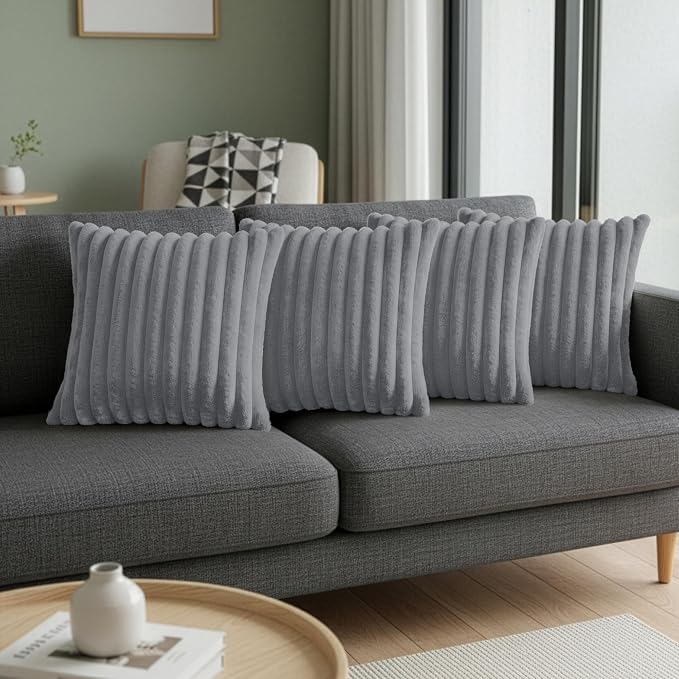 Dark Gray Throw Pillow Covers 18 x 18 Set of 4, Cute Boho Throw Pillow Cover for Couch/Bed, Decorative Pillows Covers for Sofa/Bed, Accent Pillow Covers for Living Room, Rustic/Home/Room Decor