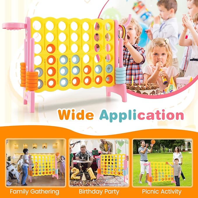 COSTWAY Jumbo 4-to-Score Giant Game Set for Kids & Adults, 2.5Ft Indoor Outdoor Game with Basketball Hoop, Ring Game, 42 Jumbo Rings, Quick-Release Slider, Perfect for Birth & Holiday Party