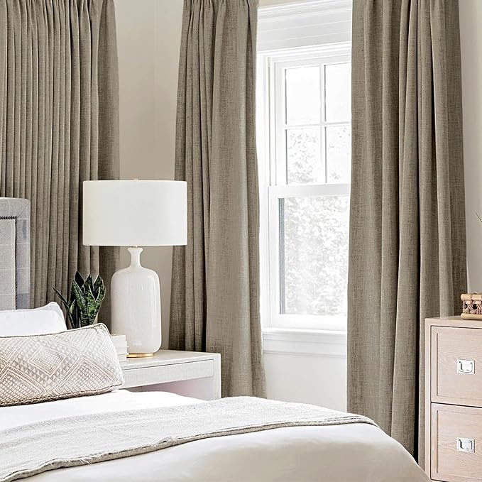 MIULEE 100% Blackout Linen Textured Curtains for Bedroom Solid Thermal Insulated Faux Linen Grommet Room Darkening Curtains & Drapes Luxury Decor for Living Room 52 x 84 Inch (2 Panels)