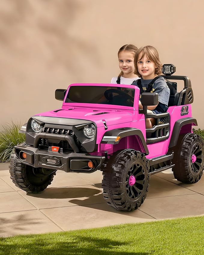 Outfunny 2 Seater Ride on Car Toy, 24V 4WD Electric Car for Kids 4-8 with Remote Control, 4x200W Motors, Capacity 150 lb - Hot Pink