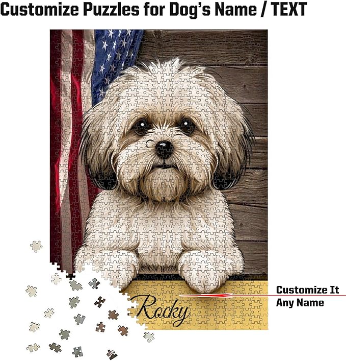 Custom Wooden Jigsaw Puzzles with Your Dog's Name on Bolonka Zwetna Art Print - 300 500 1000PCS Puzzles Game and Home Wall Decor