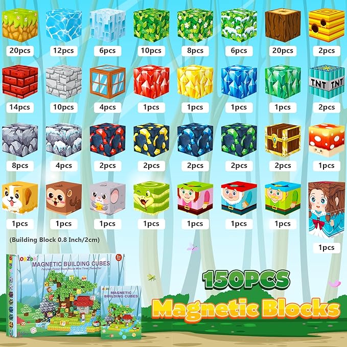 Magnetic Blocks, Magnet Cubes Building Blocks Toddler Travel Toys for 3-5 5-7 8-13 Year Old Boys Girls, Montessori Sensory Kids Toys & Games, Kids Birthday Decorations Party Favors Gifts