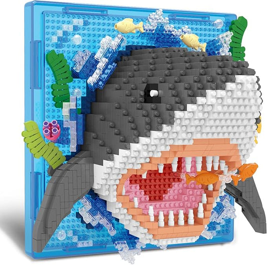 Shark Animal 3D Wall Art Micro Mini Building Blocks Set, Unique Home Wall Decor or Table Display, No Compatible with Lego Set, Ideal Gift Toy for Adults Boys Girls (1644 PCS)