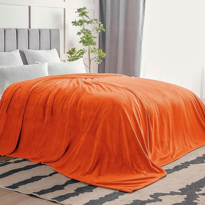 BEDELITE Fleece Blanket Soft Fall Oversized Bed Blanket Orange 120"x120" | Ultra Soft Fleece, Plush Microfiber, Lightweight Warmth, Fall Decor, Fade Resistant, Machine Washable, Perfect for Sharing