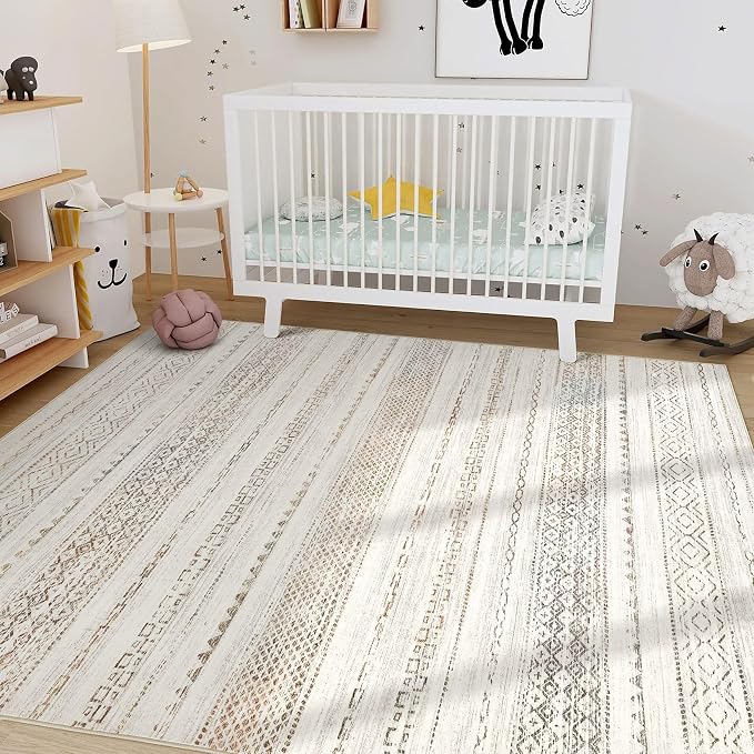 Nakagishi 8x10 Area Rugs Living Room: Washable Boho Large Neutral Soft Farmhouse Rug Stain Resistant Modern Moroccan Non-Slip Indoor Carpet for Bedroom Nursery Kids Playroom Office Dining Room