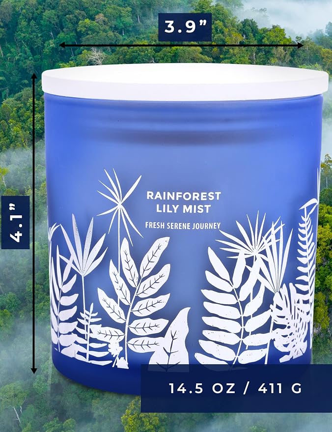 Large 3 Wick Scented Soy Candle for Home | Rainforest Lily Mist | 14.5oz Aromatherapy Spa Candle | Fresh Rain, Lily of the Valley, Jasmine & Cedarwood | Clean Burn Long Lasting | Gift for Women & Men