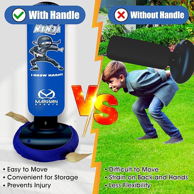 Marwan Sports 5-in-1 Inflatable Punching Bag for Kids – 63" Karate Toy Set with Boxing Gloves, Durable Fast Rebound, Active Play Christmas/Birthday Gift for Boys & Girls Ages 4-12