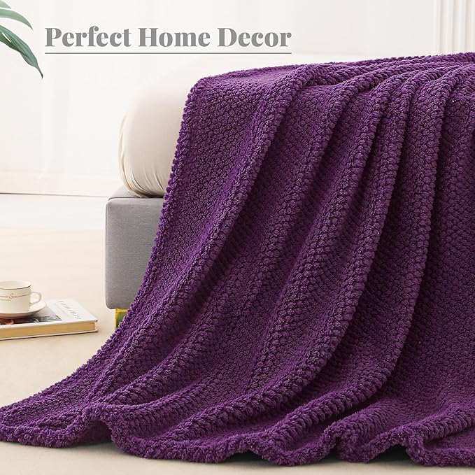 Whale Flotilla Soft Fleece Queen Size Bed Blanket, Purple | 90x90 Inch, Suitable for Bed, Fluffy Fuzzy Jacquard Blankets for All Season, Lightweight and Cozy