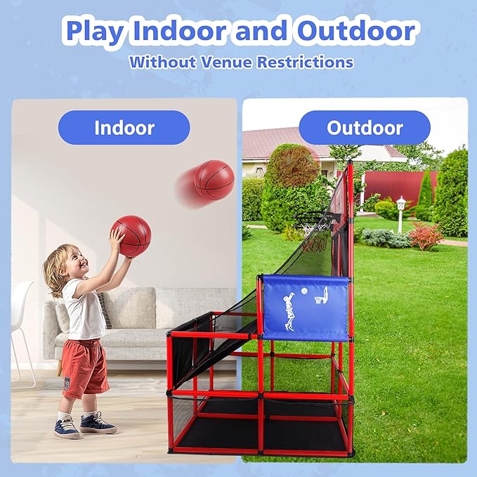 M SANMERSEN Kids Double Basketball Hoop Arcade Game Set with 6 Balls Electronic Scoreboard LED Light, Indoor & Outdoor Play, Birthday/Halloween for 3-8 Year Old Boy and Girl