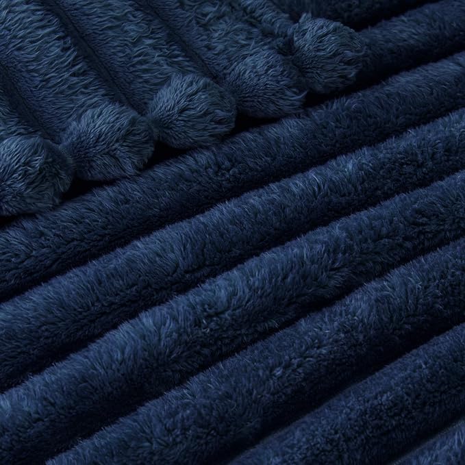 Exclusivo Mezcla Striped Fleece Throw Blanket for Couch, Sofa, Bed, 50"x60" | Soft Breathable Cozy Bed Blankets, Lightweight Plush Fluffy Fuzzy Jacquard Decorative Blankets