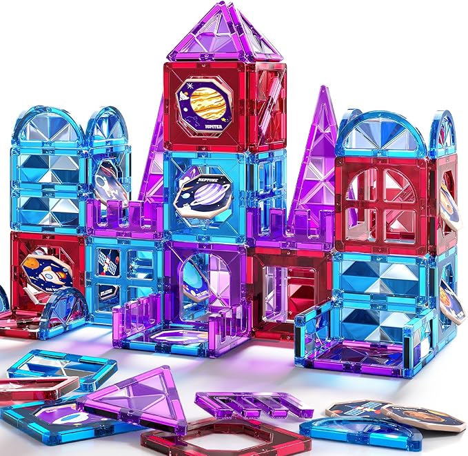80 PCS Magnetism Blocks Tiles for Kids Ages 3 4 5 6 7 8+, Building Set for Toddlers 3-5 4-8, Stacking Blocks, Educational Construction Toy for Boys and Girls, Creative Play Birthday Gifts 2-4