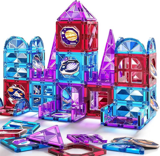 80 PCS Magnetism Blocks Tiles for Kids Ages 3 4 5 6 7 8+, Building Set for Toddlers 3-5 4-8, Stacking Blocks, Educational Construction Toy for Boys and Girls, Creative Play Birthday Gifts 2-4